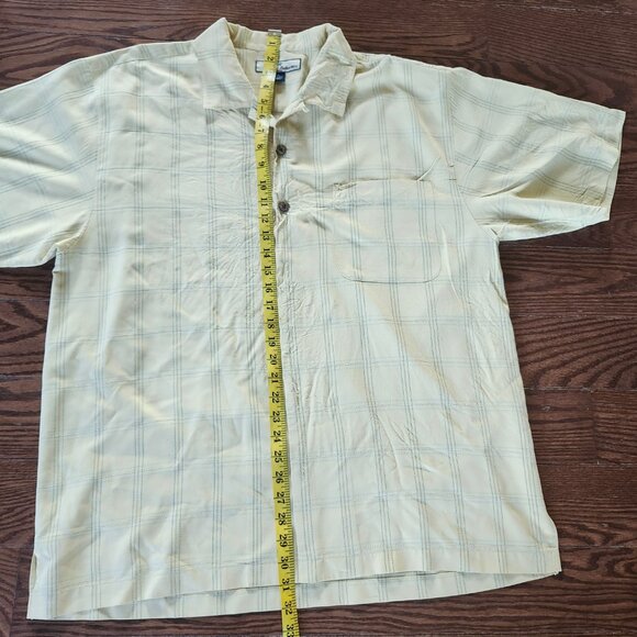 Tommy Bahama Men’s Sz L Yellow Plaid Hawaiian Silk Short Sleeve Button Up Shirt - Picture 6 of 8